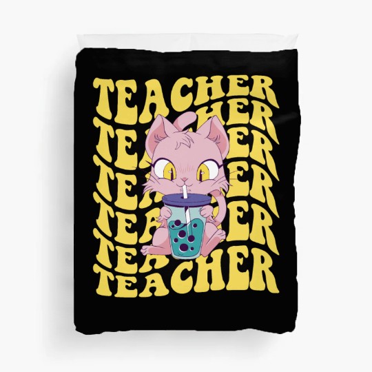 Boba Tea Teacher Retro Groovy Back To School Duvet Covers