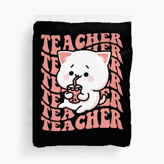 Boba Tea Teacher Cute Kawaii Cat Back To School Duvet Covers