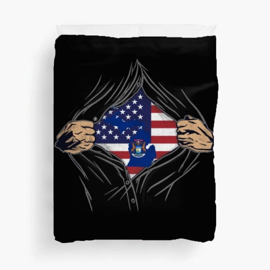 Rip Reveal America State Flag Michigan Duvet Covers