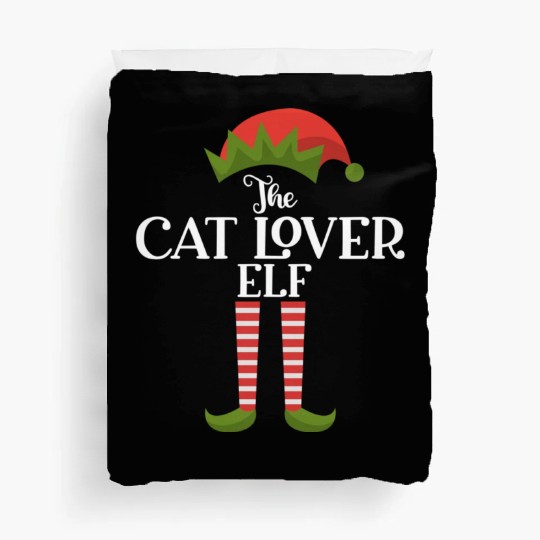 Cat Lover Elf Funny Family Christmas Matching Duvet Covers