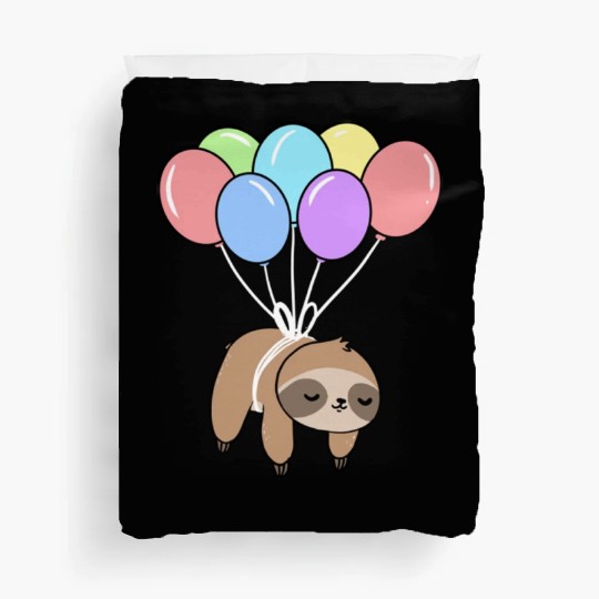 Kawaii Sloth With Balloons for Sloth Lover Duvet Covers