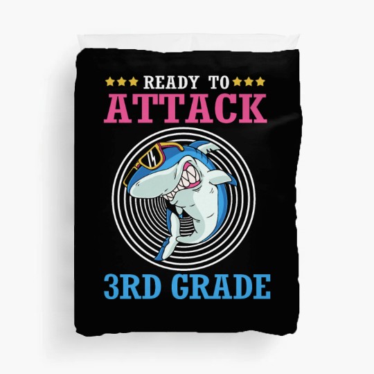 Back To School Shark Ready To Attack 3rd Grade Duvet Covers