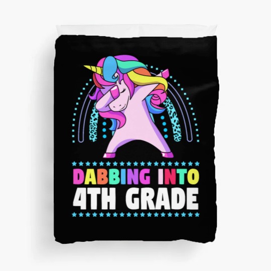Back To School Dabbing Unicorn Rainbow 4th Grade Duvet Covers
