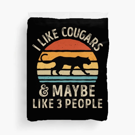 I Like Cougars and Maybe 3 People Retro Sunset Vin Duvet Covers