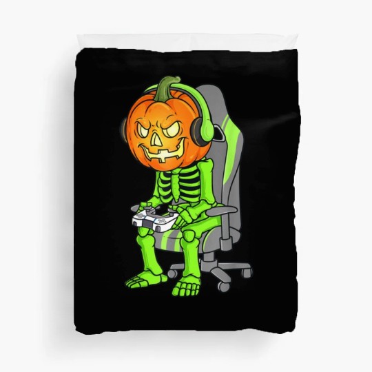 Gaming Halloween Skeleton Jack O Lantern Gamer Boy Duvet Covers