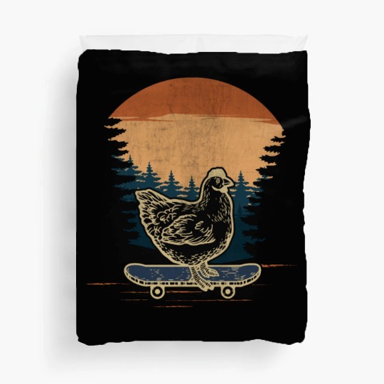 Skateboarding Chicken Farm Animal Skateboard Duvet Covers