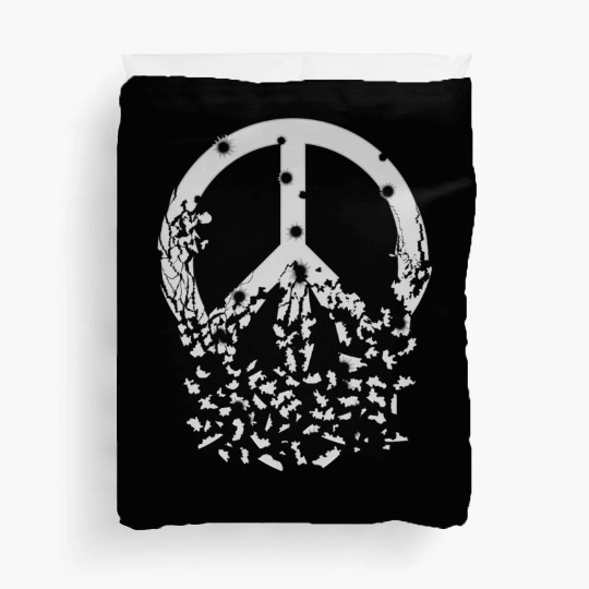 White Peace Sign Bullet Holes Disintegrates Duvet Covers