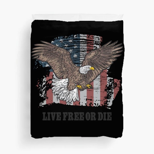 Live Free or Die - Bald Eagle - Grunge American Fl Duvet Covers