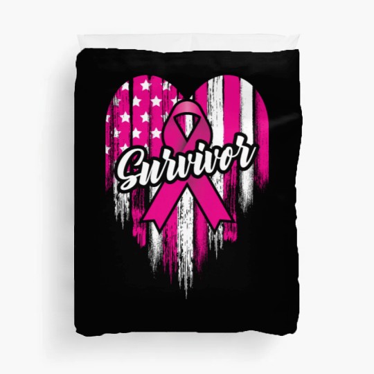 Breast Cancer Survivor Pink Ribbon American Flag Duvet Covers