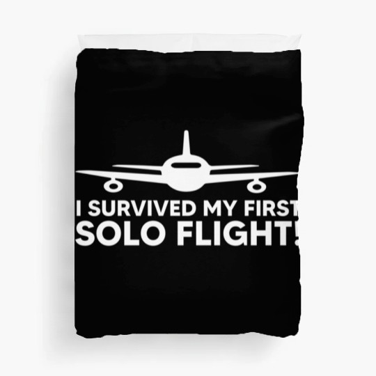 I Survived My First Solo Flight Funny New Pilot Duvet Covers