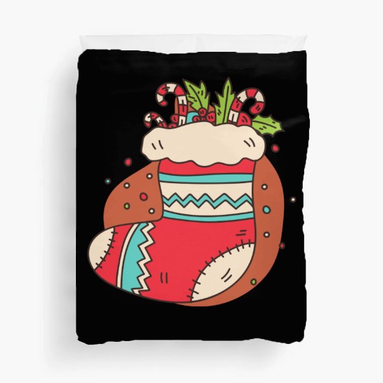 christmas sock with candy canes Duvet Covers
