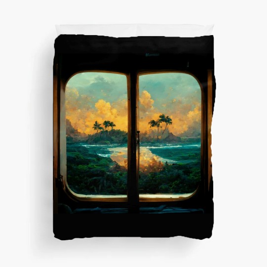 Paradise island painting Duvet Covers