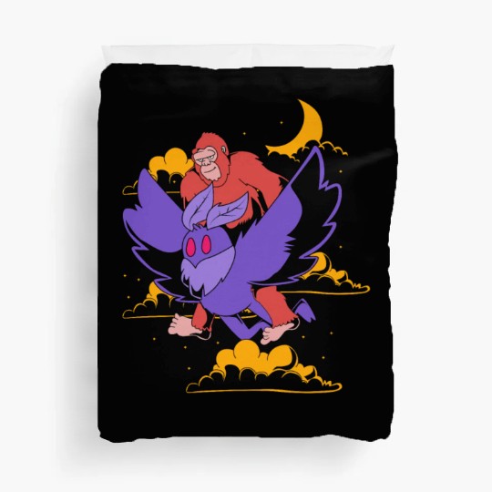 Bigfoot Riding Mothman Funny Cryptozoology Duvet Covers