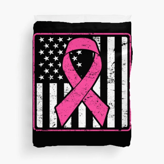 Breast Cancer Awareness US Flag Duvet Covers