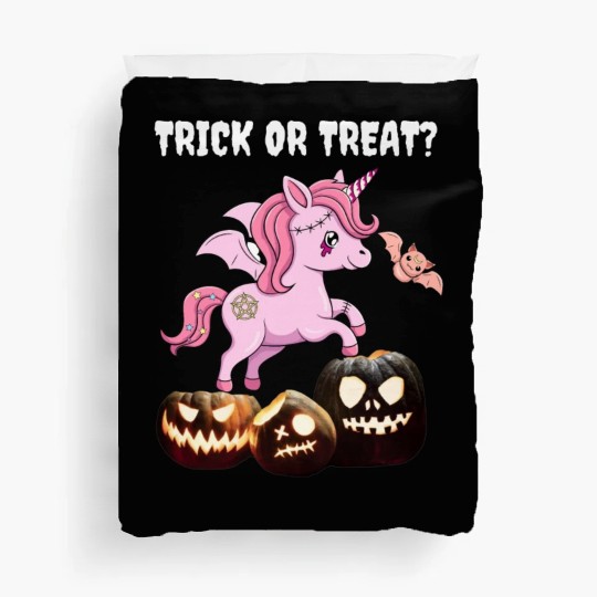 Halloween zombie unicorn pumkin trick or treat Duvet Covers