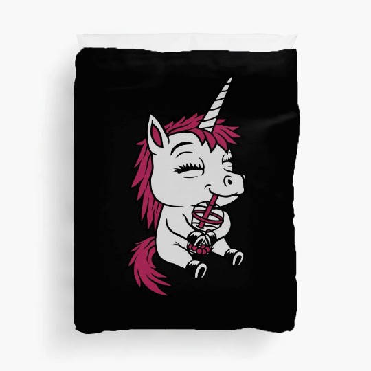 Boba tea drinking unicorn Duvet Covers