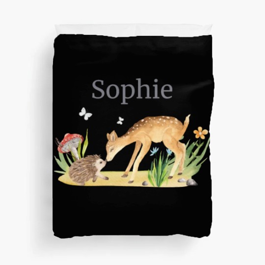 Forest Animal Deer Hedgehog Flowers Name Sophie Duvet Covers