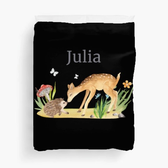 Forest Animal Deer Hedgehog Flowers Name Julia Duvet Covers