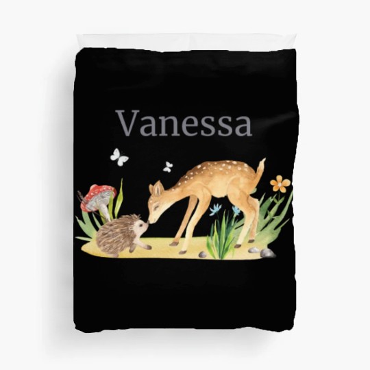 Forest Animal Deer Hedgehog Flowers Name Vanessa Duvet Covers