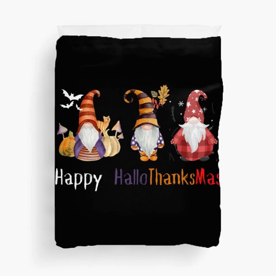happy hallo thanksmas Thanksgiving gnome Funny Duvet Covers