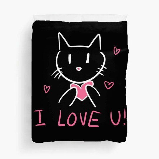 i love you cat valentines day Duvet Covers