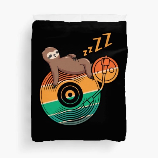 Music Vinyl LP Collection Cute Sleeping Sloth Duvet Covers