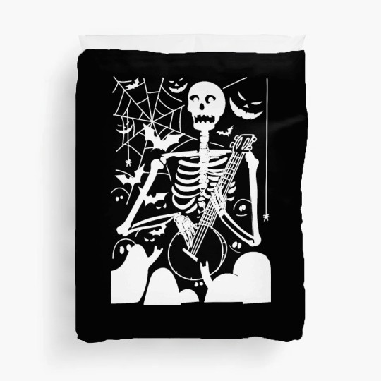 Illustrative skeleton guitar player halloween Duvet Covers