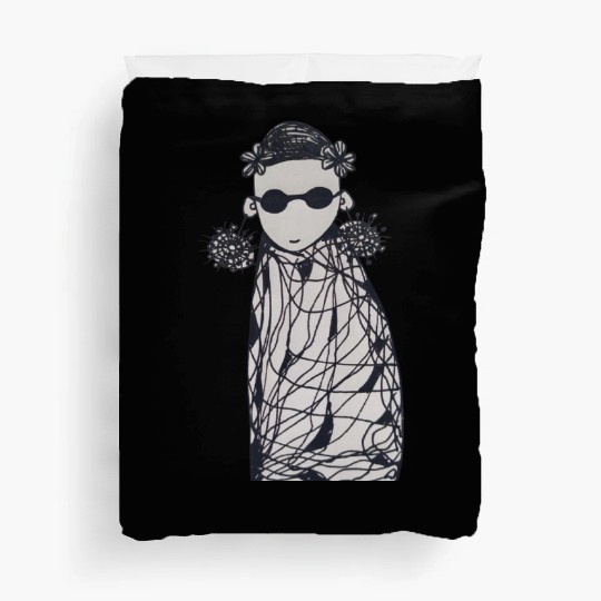 Black flowers ,earrings and sunglasses. Duvet Covers