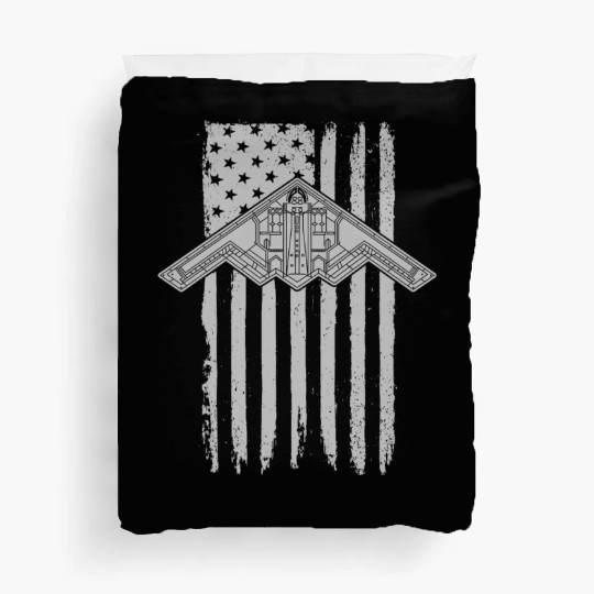 B-2 Stealth Bomber Military Airplane American Flag Duvet Covers