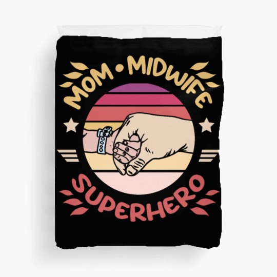 Mom midwife superhero Duvet Covers