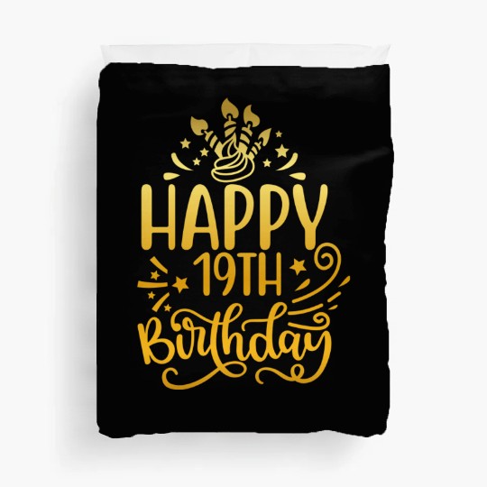 Happy 19th Birthday Presents 19 Year Old Gift Gold Duvet Covers