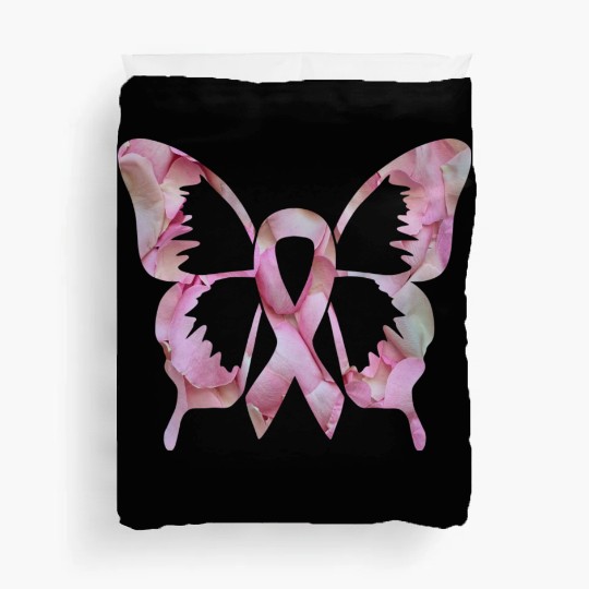 Ribbon Butterfly flower Breast Cancer Awareness Duvet Covers