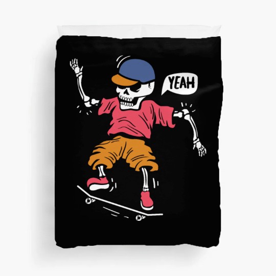 Skeleton on Skateboard Freestyle Skateboarder Gift Duvet Covers
