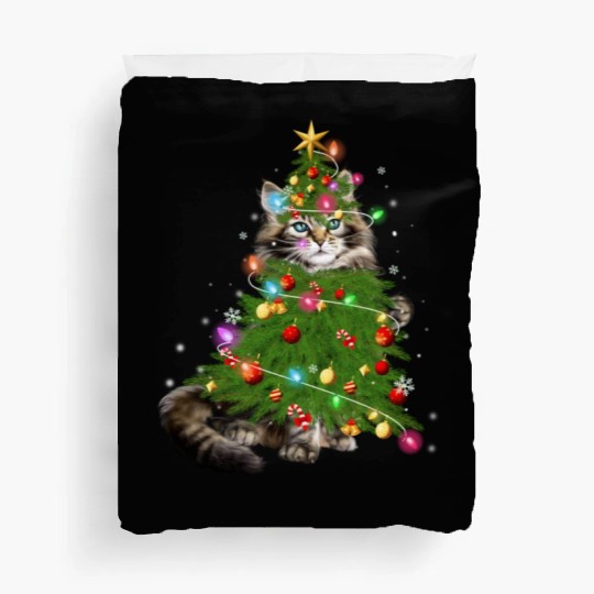 Cat Maine Christmas Tree Holiday Cat Lovers Xmas Duvet Covers