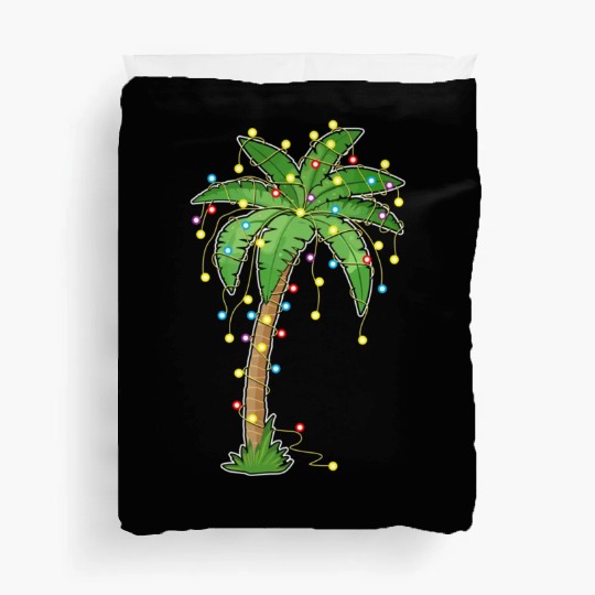Christmas Lights Palm Tree Beach Funny Tropical Duvet Covers