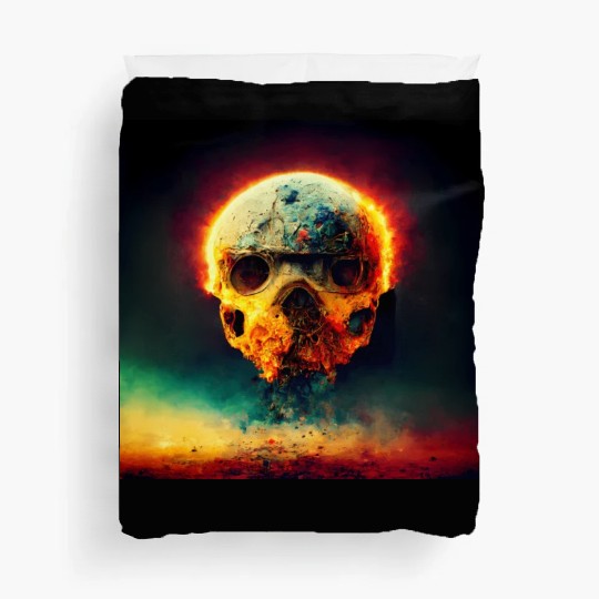 Extremely Realistic Skull in Abstract Art Duvet Covers