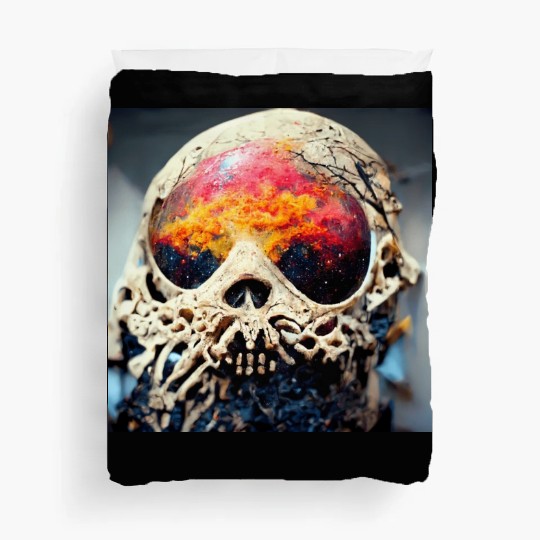 Extremely Realistic Skull in Abstract Art Duvet Covers