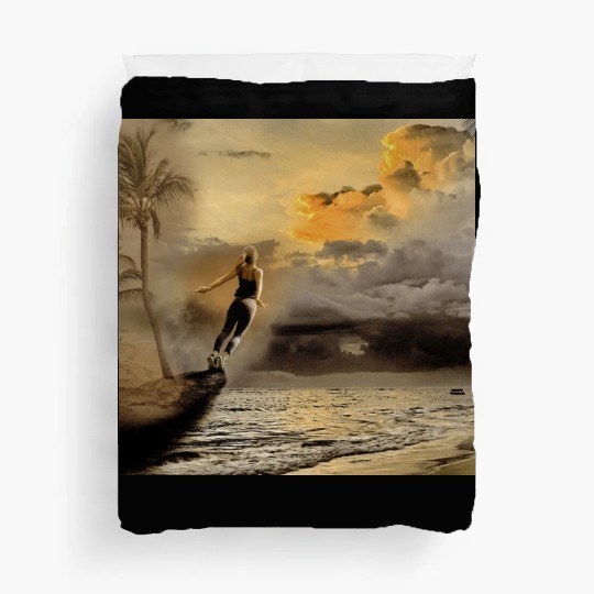dark blue ocean waves storm fantasy Duvet Covers