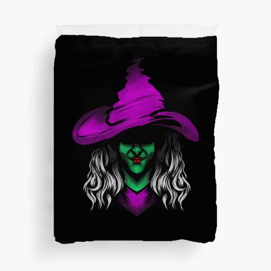 Evil Witch With Green Skin And Purple Hat For Duvet Covers