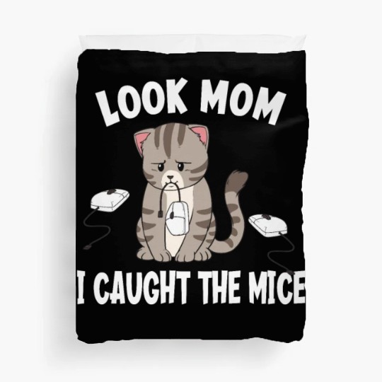 I Caught All The Mice Funny Cat Computer Mouse Duvet Covers