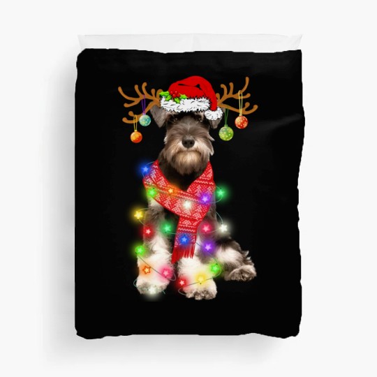 Funny Puppy Lover Schnauzer Christmas Lights Duvet Covers