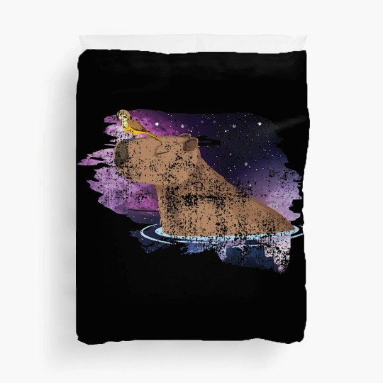 Distressed Capybara And Bird Nature Animal Rodent Duvet Covers