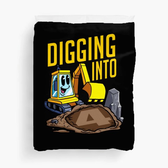 Excavator Driver Digging Into 4 Birthday Excavator Duvet Covers