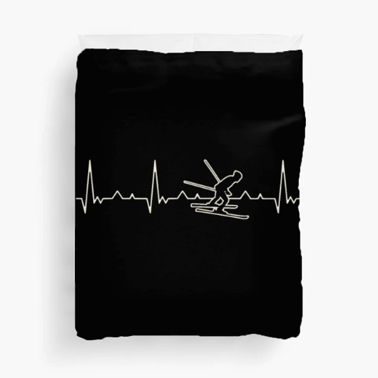 Cross Country Skiing. Heart. Love. EKG. Pulse. Duvet Covers
