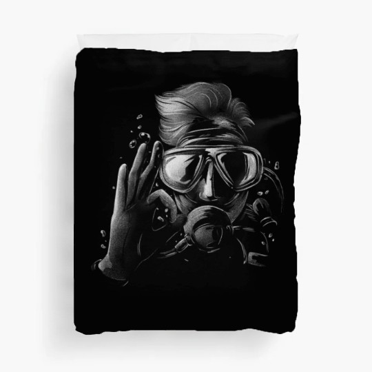Realistic diver underwater sea diving in ocean Duvet Covers