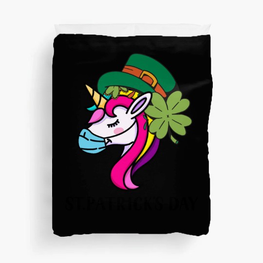 Toddler Girls St Patricks Day Rainbow Unicorn Face Duvet Covers