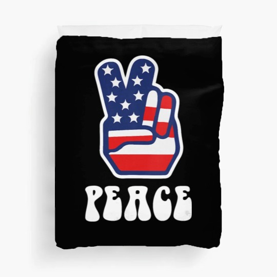 Womens Peace Sign US Flag Stars Stripes Hippie Duvet Covers