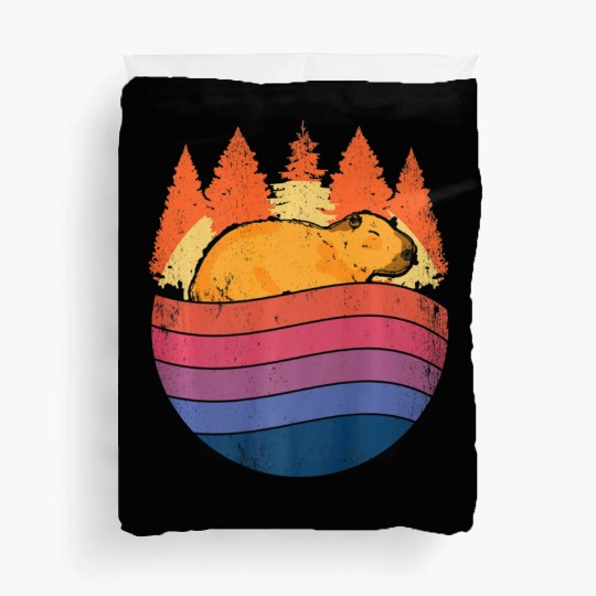 Retro Capybara In Nature Vintage Capibara Duvet Covers