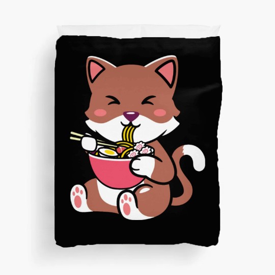 womens kawaii cat ramen anime neko teen boys girls Duvet Covers