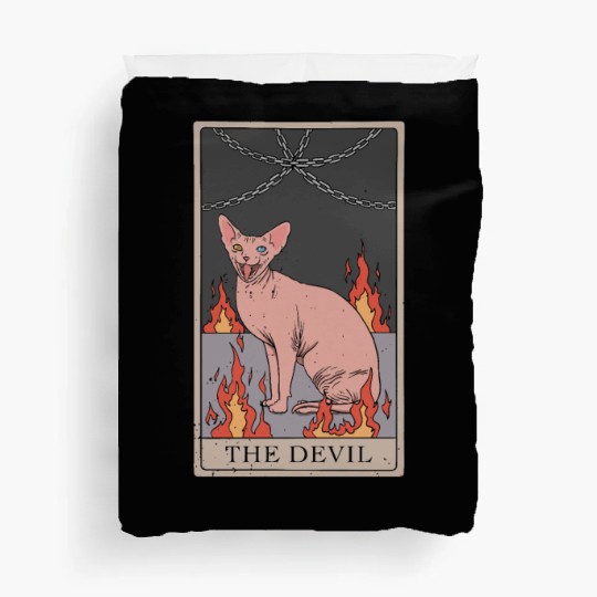 Hairless Cat Devil Tarot Card Design Duvet Covers